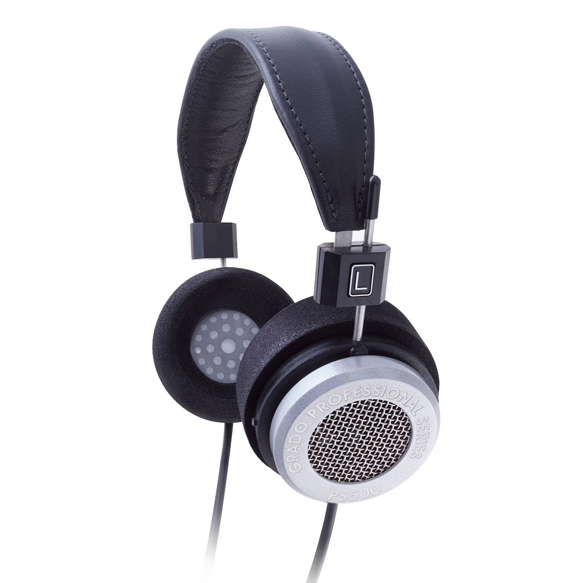 3/4 view photo of PS500e headphones on a white background